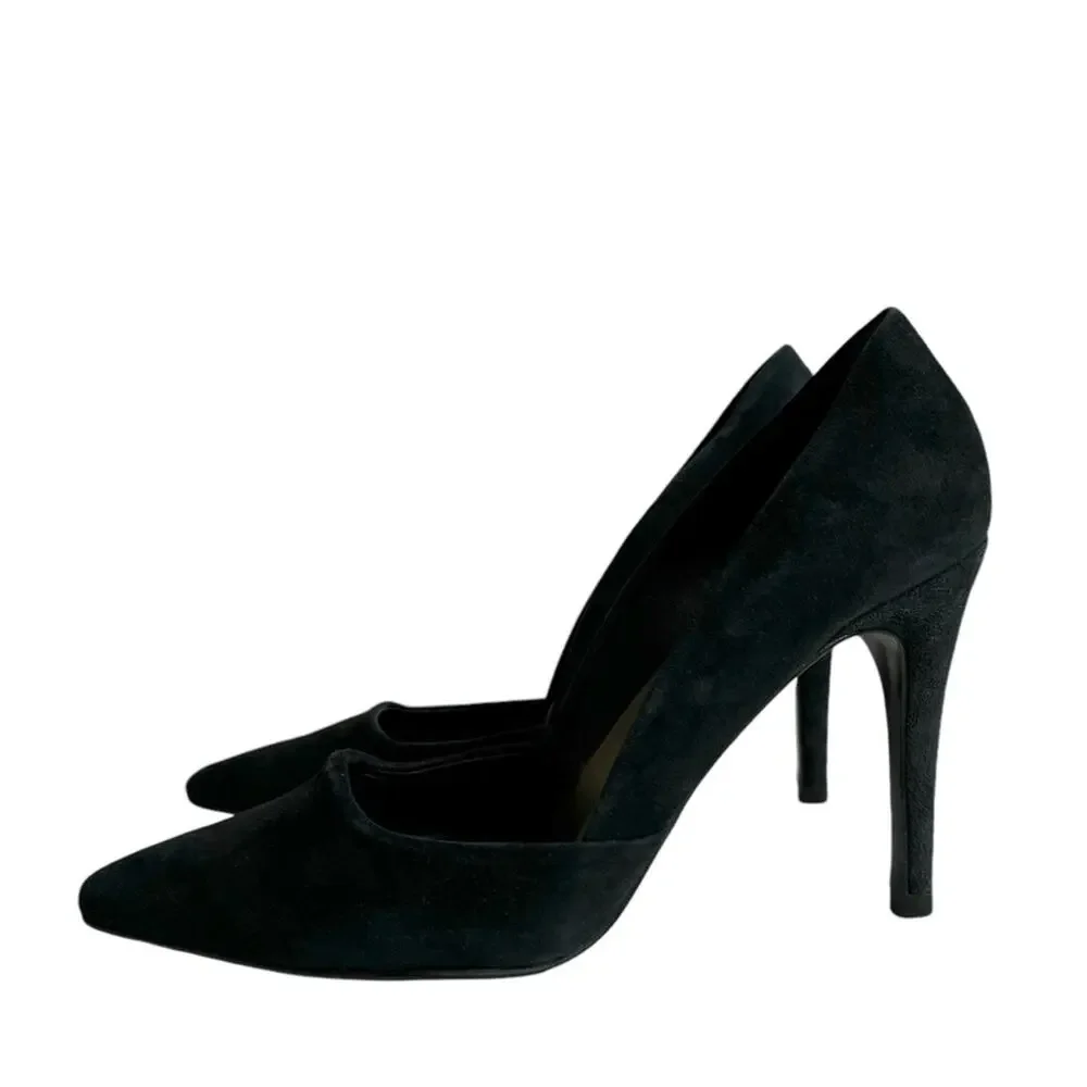 Trina Turk Hollywood Leather Suede Dress Pumps Black Shoes‎ Women's Size 7M